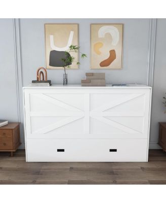 Murphy Bed with Storage, Charging Cabinet, Foldable Panels, Swivel Wheels