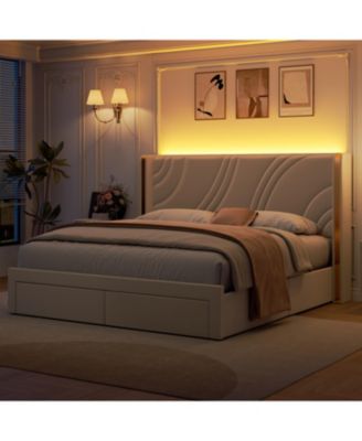 Bed Frame with Storage Wingback Headboard