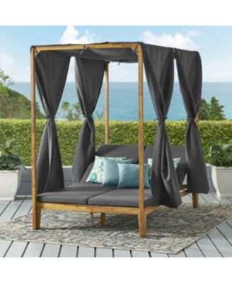 Kenzie Outdoor Daybed With Adjustable Lounges And Curtains