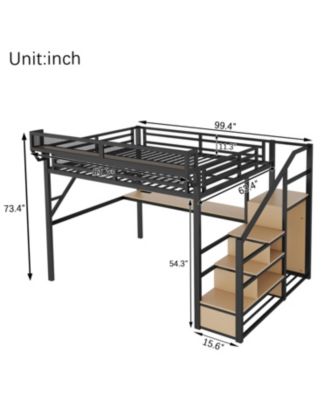 Queen Loft Bed with Desk, Stairs & Light