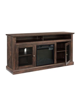 Contemporary Media Stand with 18" Fireplace Insert, Brown, 60"W