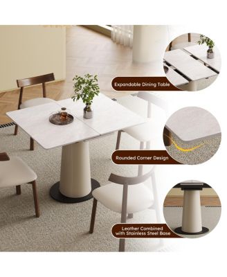 Streamdale Retractable Rock Slab Dining Table Set, 5-Piece Expandable Table with 4 Chairs