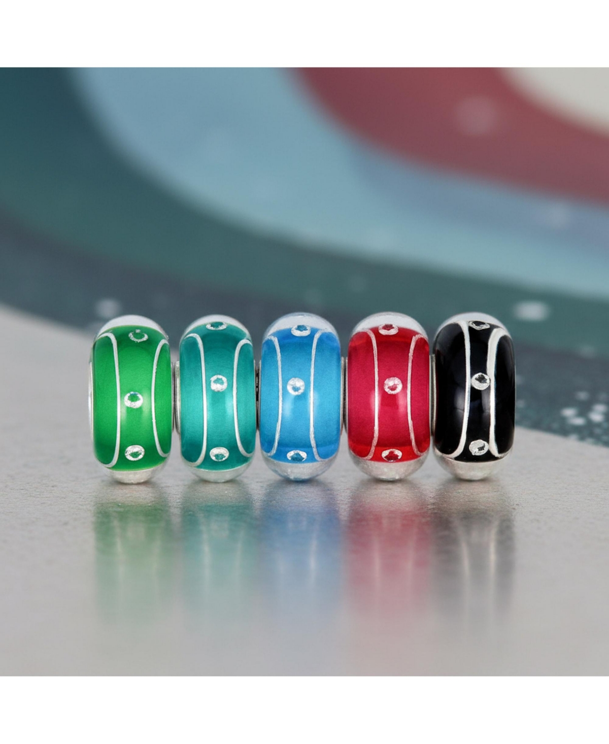 Bling Jewelry Set of 5 Jewel Tone Stripe Dots Swirl Bubble Murano Glass Charm Bead Set for Bracelet