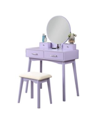 Liannon Contemporary Wood Vanity and Stool Set, Purple