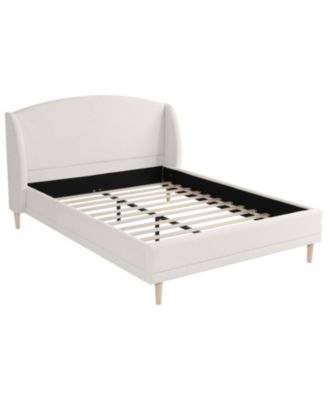  Queen Upholstered Platform Bed, Boucle Fabric, Wingback Headboard