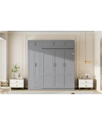 Wall Murphy Bed with Cabinet, Shelves & Wardrobe