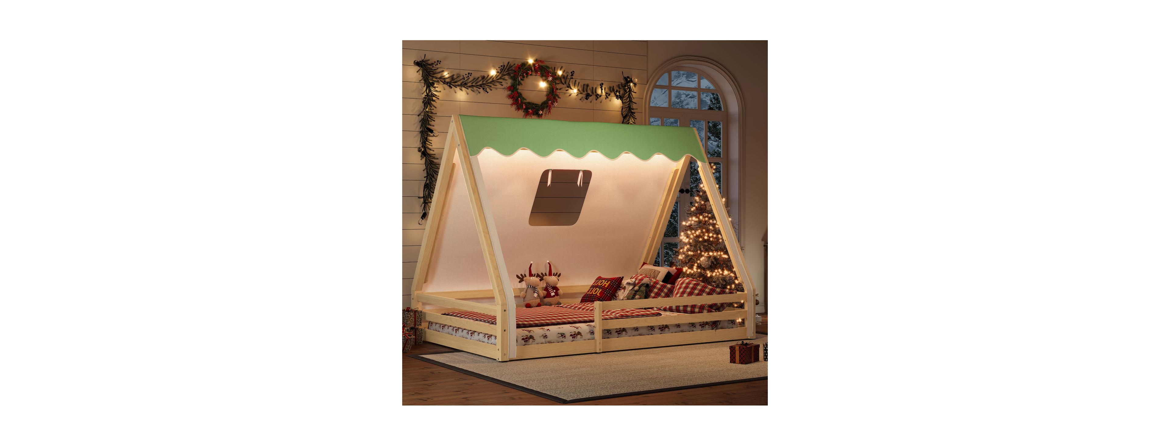 Streamdale Furniture Full Size House Floor Bed with Tent and Light
