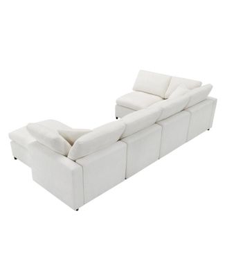  130" Modular Cloud Sofa Bed, 6-Seat Chenille Sectional Couch with Ottoman & Ottoman