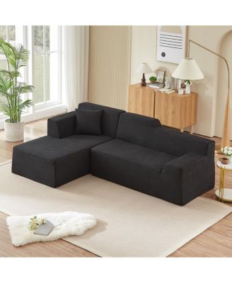 Modern minimalist L-shaped corduroy high back sofa