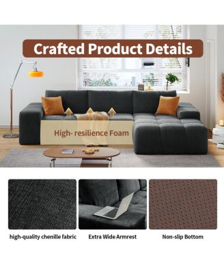 L-shaped modular sofa, no assembly, deep seat, 3 cushions, soft fabric upholstery