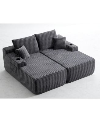 69" Cloud Sectional Couch, L-Shape & R-Shape Chaise, Deep Seat, Gray Plush Fabric