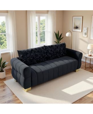 Luxurious Velvet Sofa with Golden Metal Legs