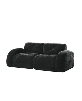  2-Seater Tufted Sofa Couch, Velvet Fabric, No Assembly, Black