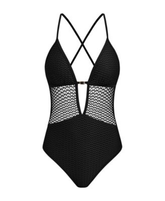 Women's Textured V-Neck Cutout One-Piece Swimsuit