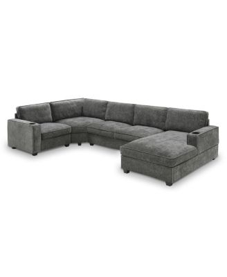 U-Shaped Sectional Sofa, 6 Seat Chenille Corner Couch with Cup Holders & Chaise