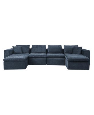  143" Cloud Sectional Couch with Comfy Chaise, U-Shaped Modular Sofa, Blue