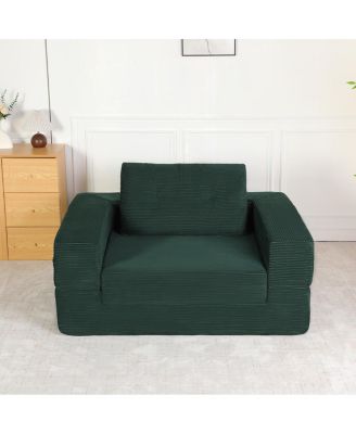  Compression Human Dog Sofa Bed for Adult & Pets, Modern Floor Couch with Pillow, Dark Green
