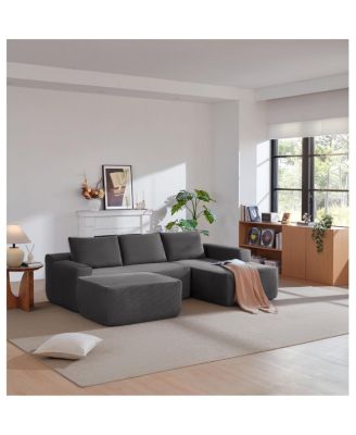  105.7" Gray Corduroy U-Shaped Cloud Sectional Couch with Chaise, Deep Seat