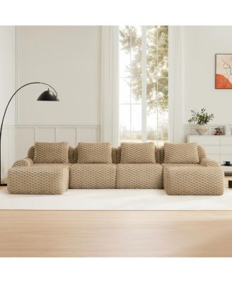  Modern U-Shaped Modular Sectional Sofa, Flannelette, Oversized 4-Seater, Movable Ottoman