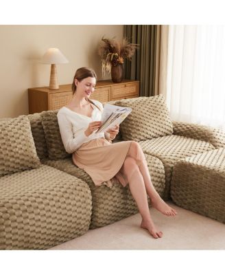  Modern U-Shaped Modular Sectional Sofa, Flannelette, Oversized 4-Seater, Movable Ottoman