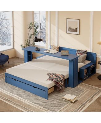 Daybed with Removable Desk, Storage Drawers & Hydraulic Side Table