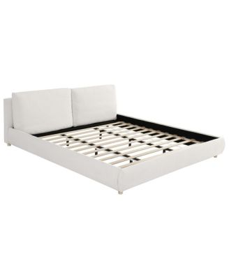 King Size White Boucle Upholstered Platform Bed with Removable Pillow Headboard