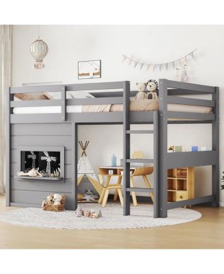 Twin Loft Bed with Slide, Chalkboard, Bookshelf & Rails