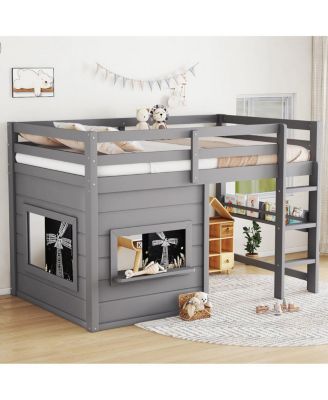 Twin Loft Bed with Slide, Chalkboard, Bookshelf & Rails