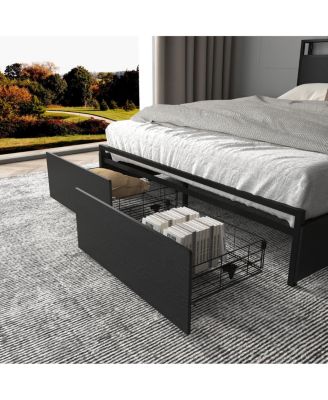 Queen Bed Frame with Storage Headboard & Charging Station