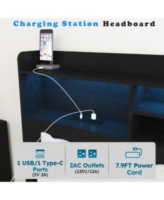Streamdale Queen Bed Frame with 4 Storage Drawers, Headboard, LED & Charging Station