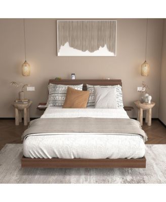 Floating Bed Frame Queen w/ LED Lights & Charging Station