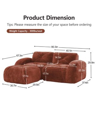 L-shaped Boneless Sofa, Soft Velvet, Tufted, 32D Sponge