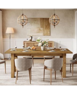 Solid Wood Dining Table for 4-6 People, 63-Inch Farmhouse Kitchen Table with Rich Grain and Texture, Wooden Rectangular Dinner Tables