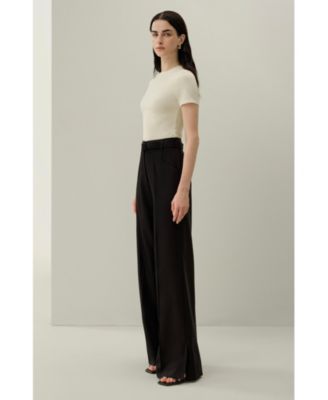 Women's Silk Wool High-Waisted Wide-Leg Pant