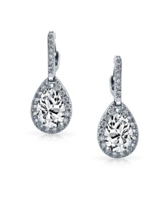 7CT Halo Clear Cubic Zirconia CZ Large Teardrop Earrings Silver Plated