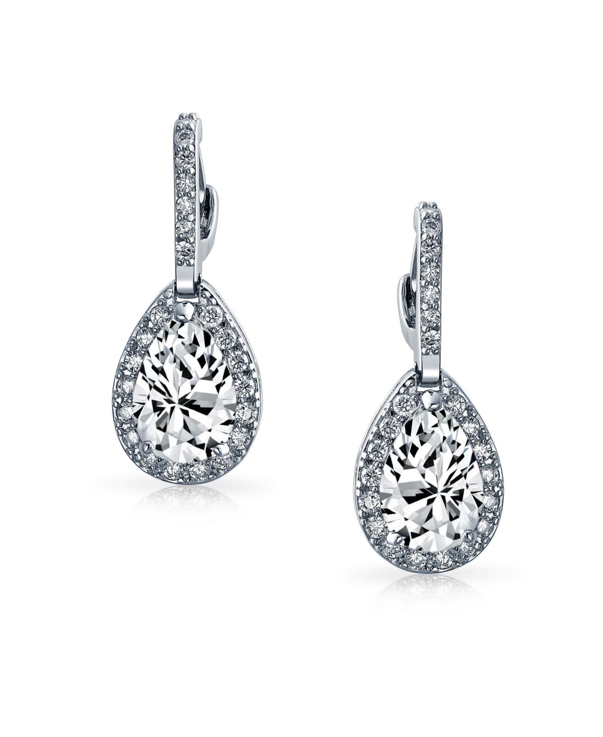 Bling Jewelry 7CT Halo Clear Cubic Zirconia Cz Large Teardrop Earrings Silver Plated
