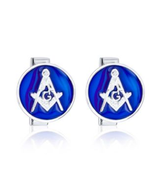Freemasons Compass Masonic Cufflinks Blue Enamel .925 Sterling Silver