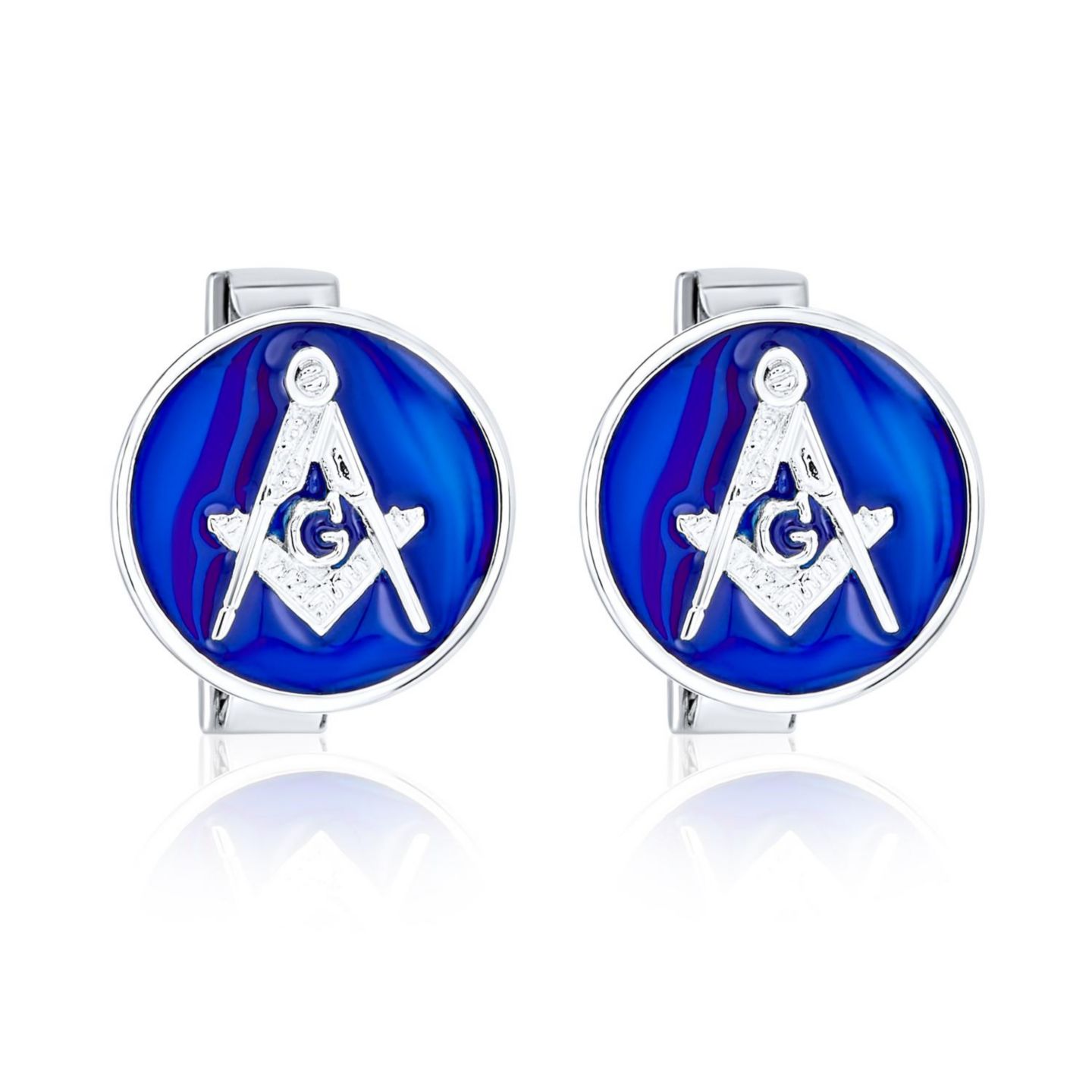 Мужские запонки Bling Jewelry Freemasons Compass Masonic Cufflinks Blue Enamel .925 Sterling Silver, цвет: Синий — фото 1