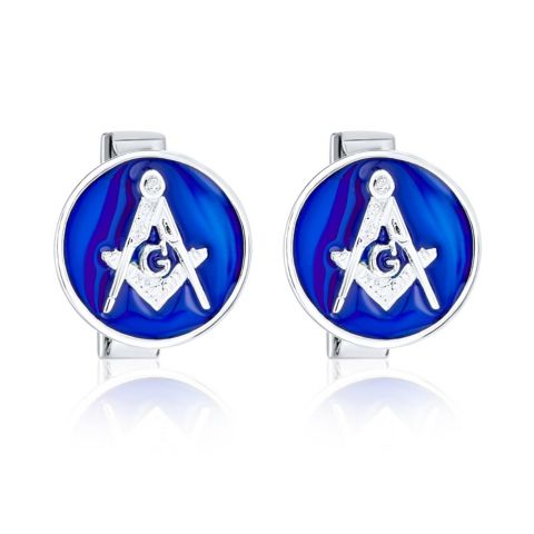 Мужские запонки Bling Jewelry Freemasons Compass Masonic Cufflinks Blue Enamel .925 Sterling Silver, цвет: Синий