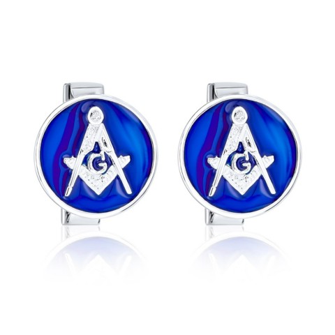 Мужские аксессуары Bling Jewelry Freemasons Compass Masonic Cufflinks Blue Enamel .925 Sterling Silver