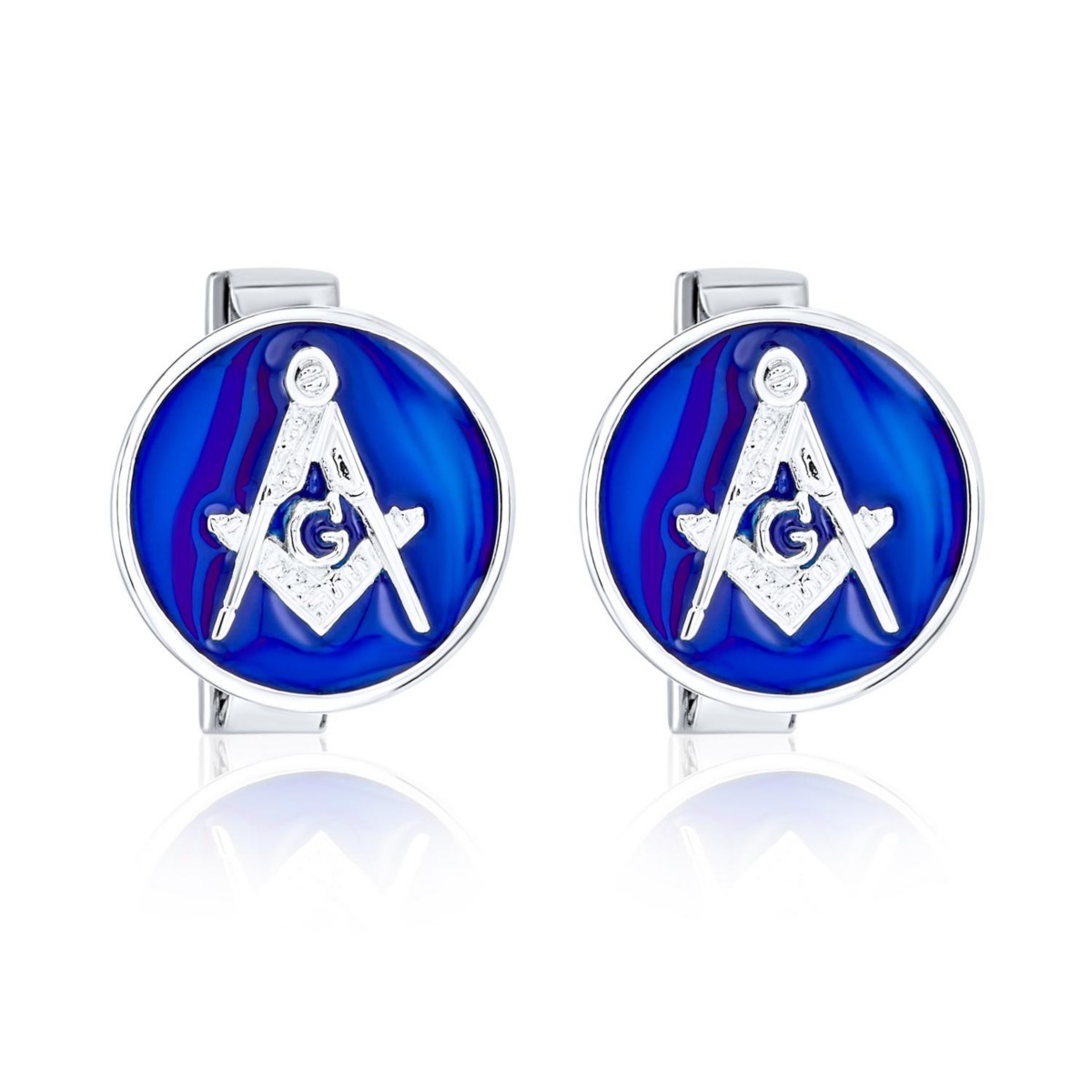 Мужские аксессуары Bling Jewelry Freemasons Compass Masonic Cufflinks Blue Enamel .925 Sterling Silver — фото 1