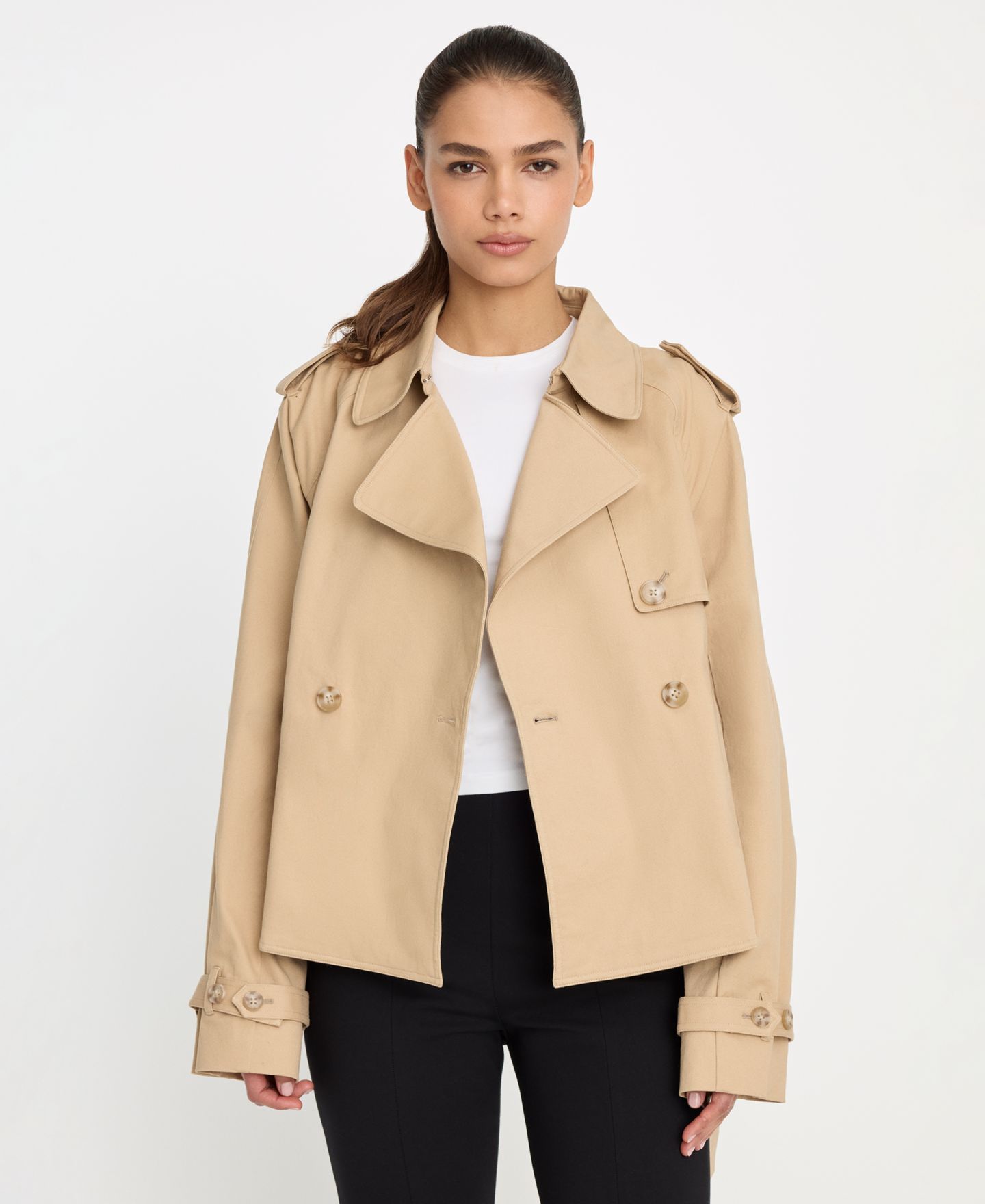 Женская куртка Good American Cropped Trench, цвет: Бежевый — фото 3