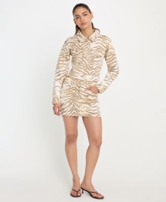 Women's Essential Crop Tiger Print Collared Jacket