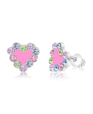 Pink Crystal Enamel White Gold Palladium Screwstud Earring