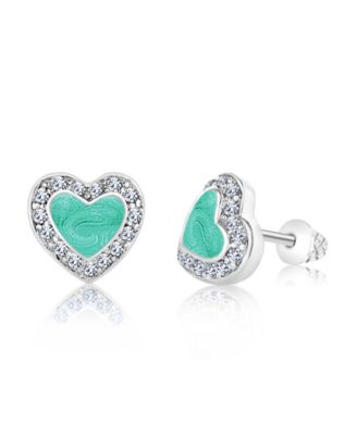 Girls /Girl/Heart Enamel Crystal White Gold Palladium Plating Screwstud Earring