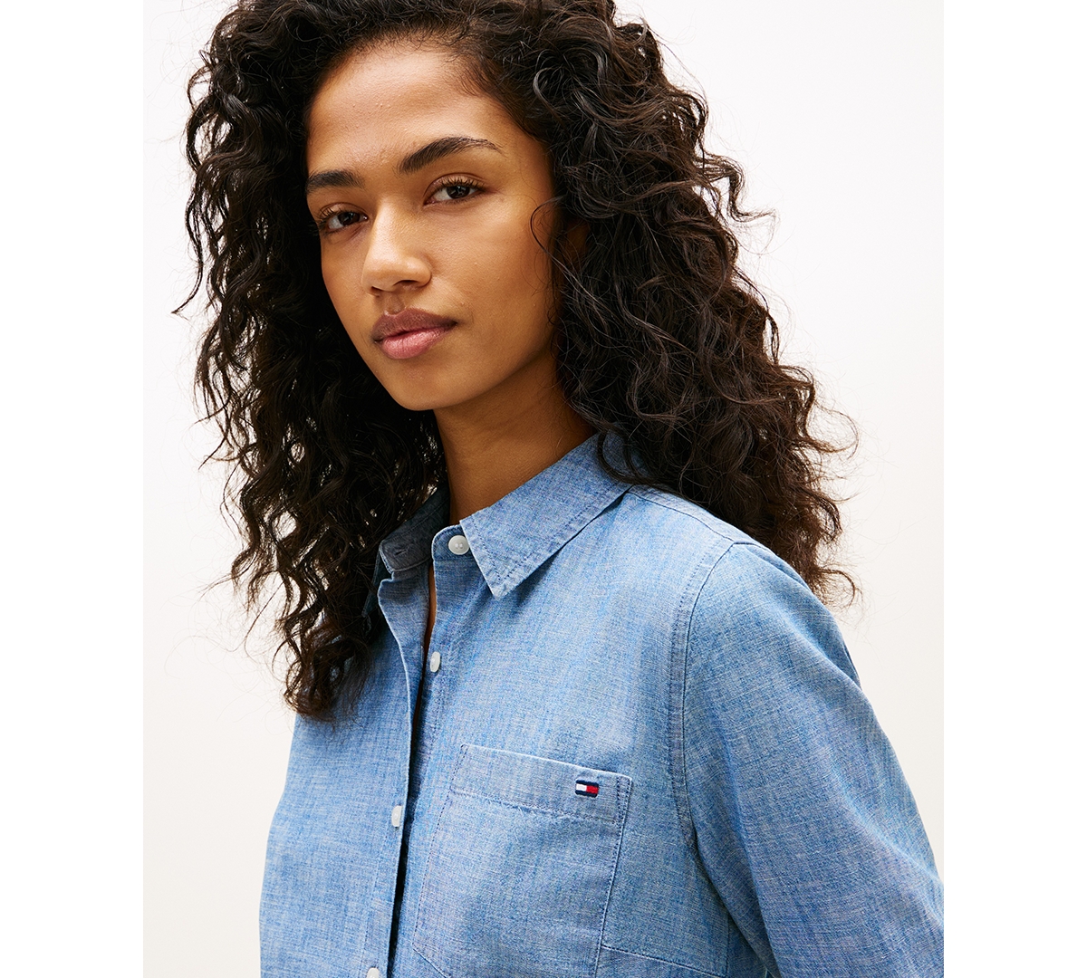 Tommy Hilfiger Women's Chambray Roll-Tab Long-Sleeve Shirt