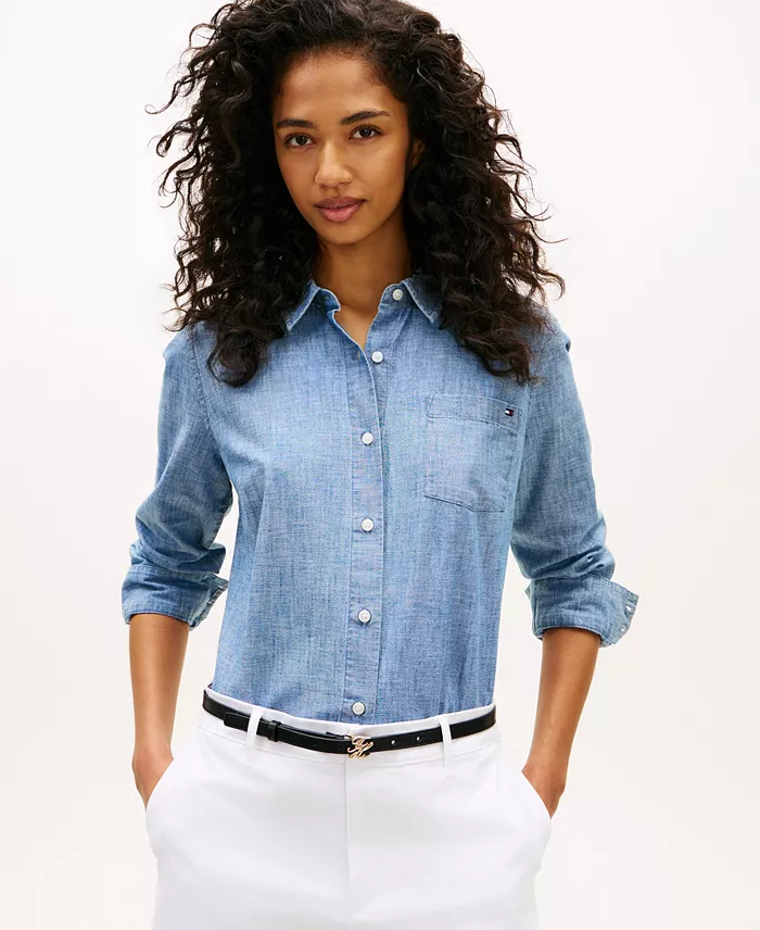 Women's Chambray Roll-Tab Long-Sleeve Shirt