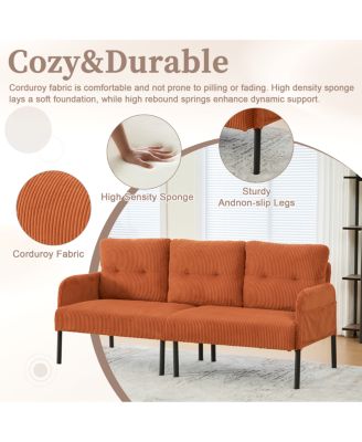 Oversized Corduroy Loveseat Sofa with Metal Legs and Side Pockets
