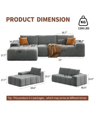 L-Shaped Modular Sofa, No Assembly, Deep Seat, 3 Cushions, Soft Fabric Upholstery