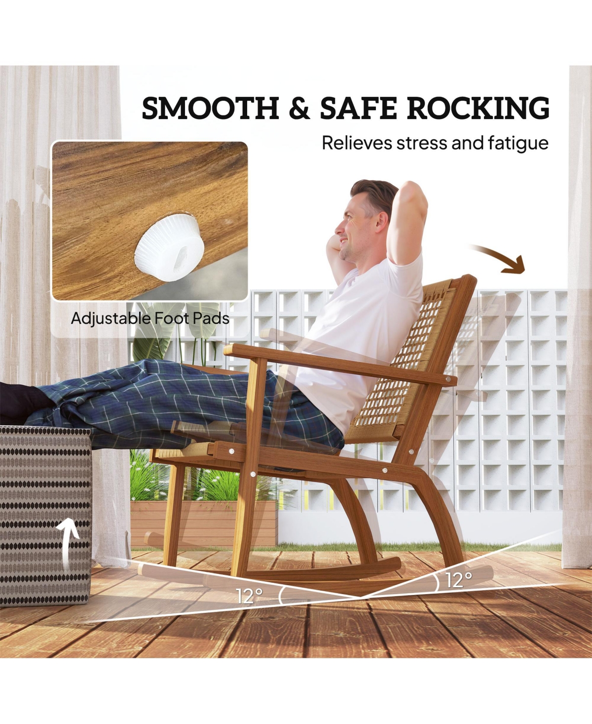 Outsunny 2-Piece Outdoor Rocking Chair, Acacia Wood Outdoor Rockers,